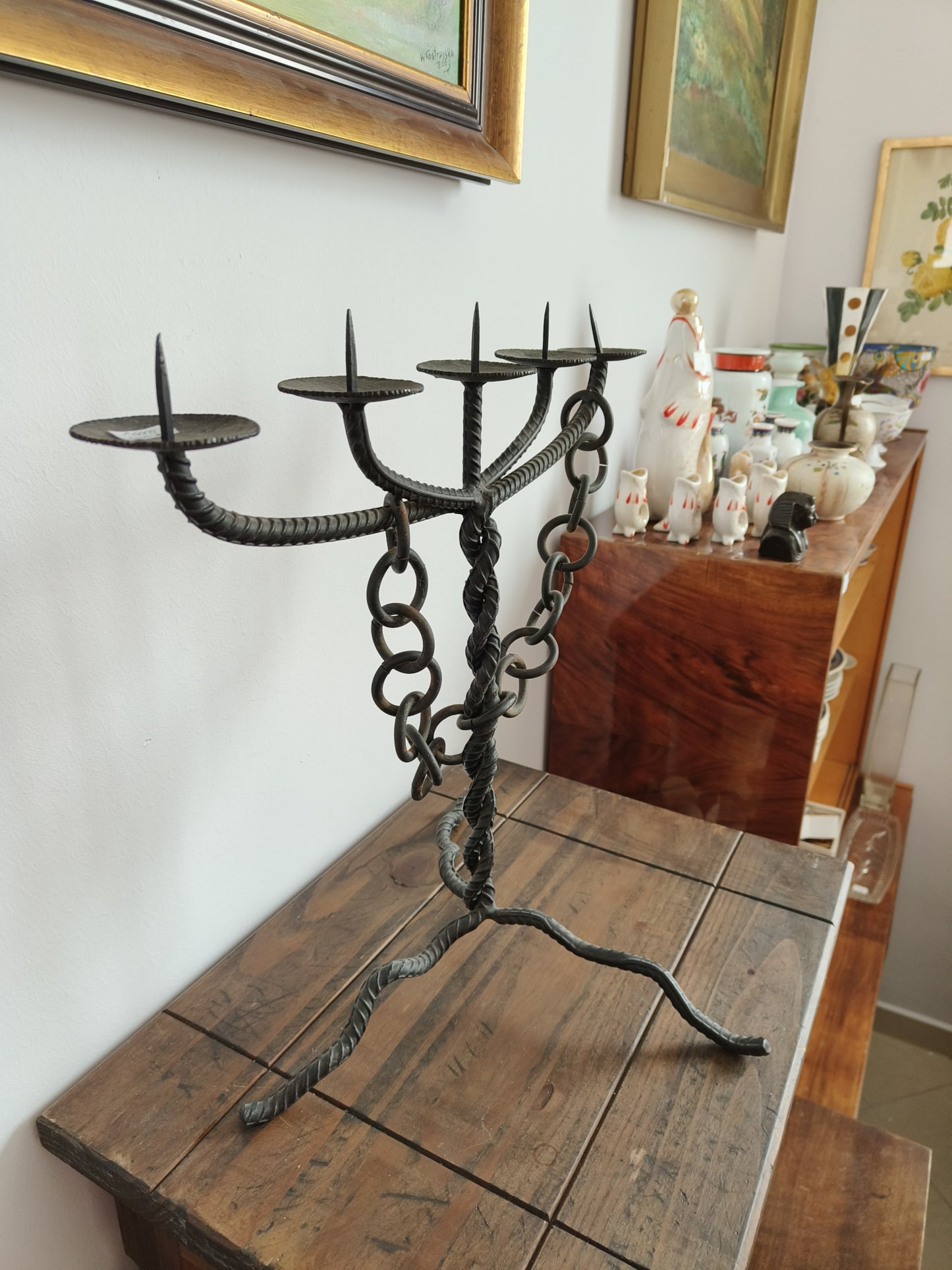 Świecznik kuty, na 5 świec, metal
