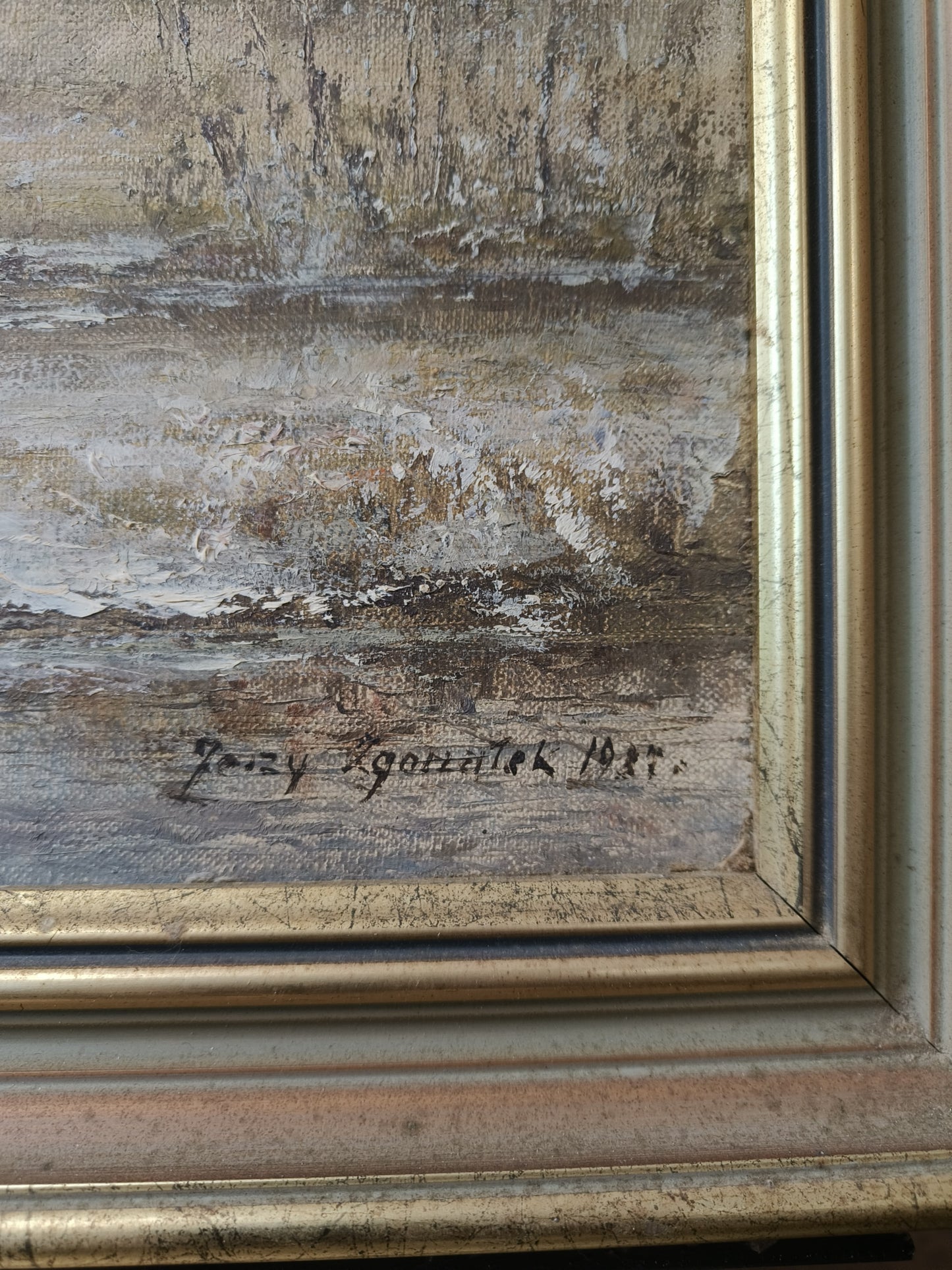 Obraz J. Zgorzałek "Zimowy poranek nad rzeką" 1987 r.