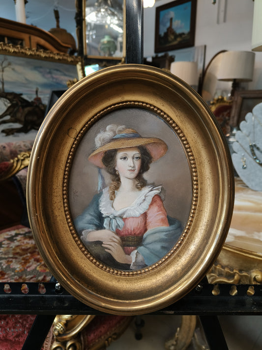 Miniatura "Dama w słomkowym kapeluszu" J. Wyszomirska-Tiunin