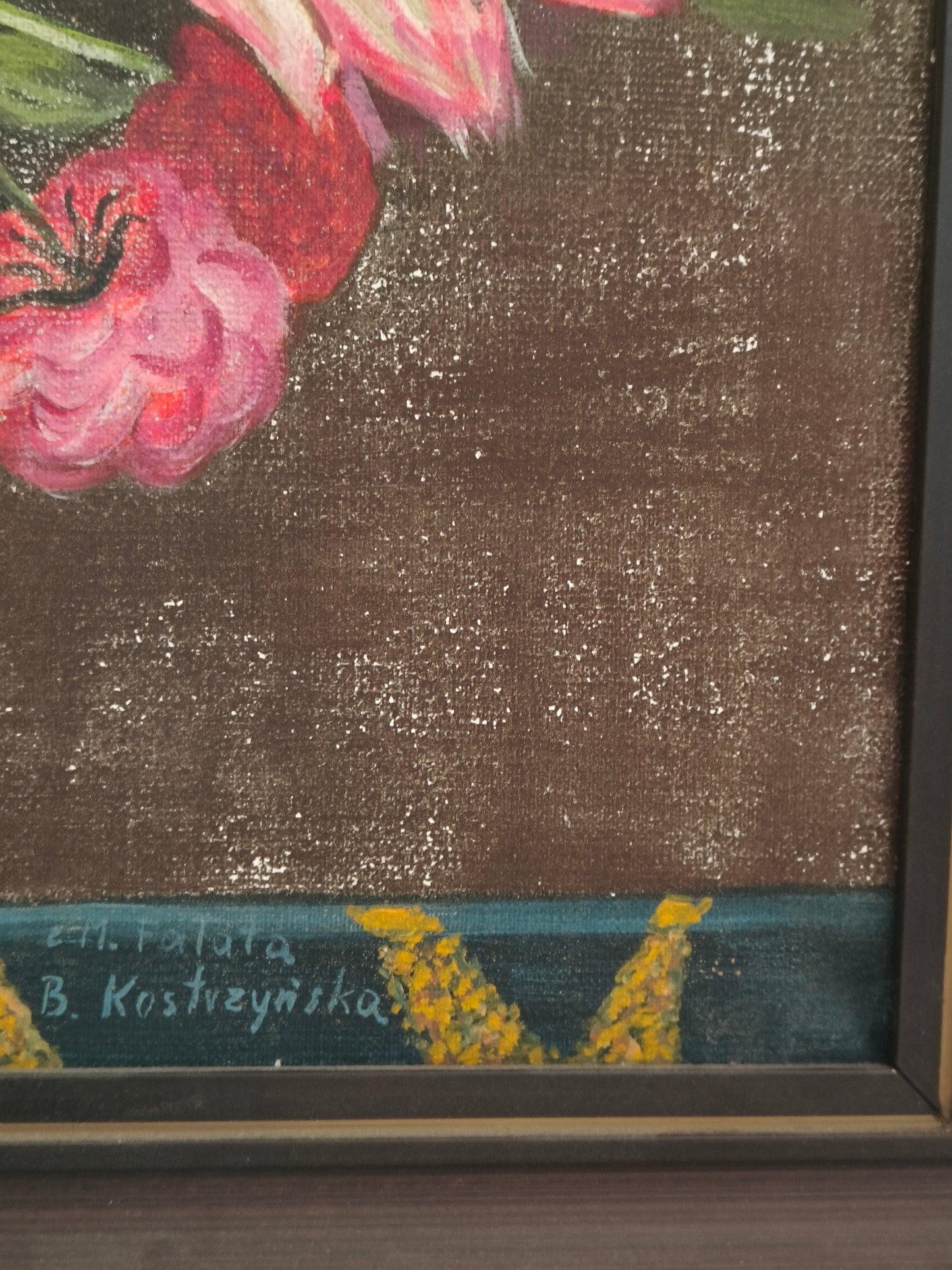 Obraz duży kwiaty, olej na płótnie, B. Kostrzyńska