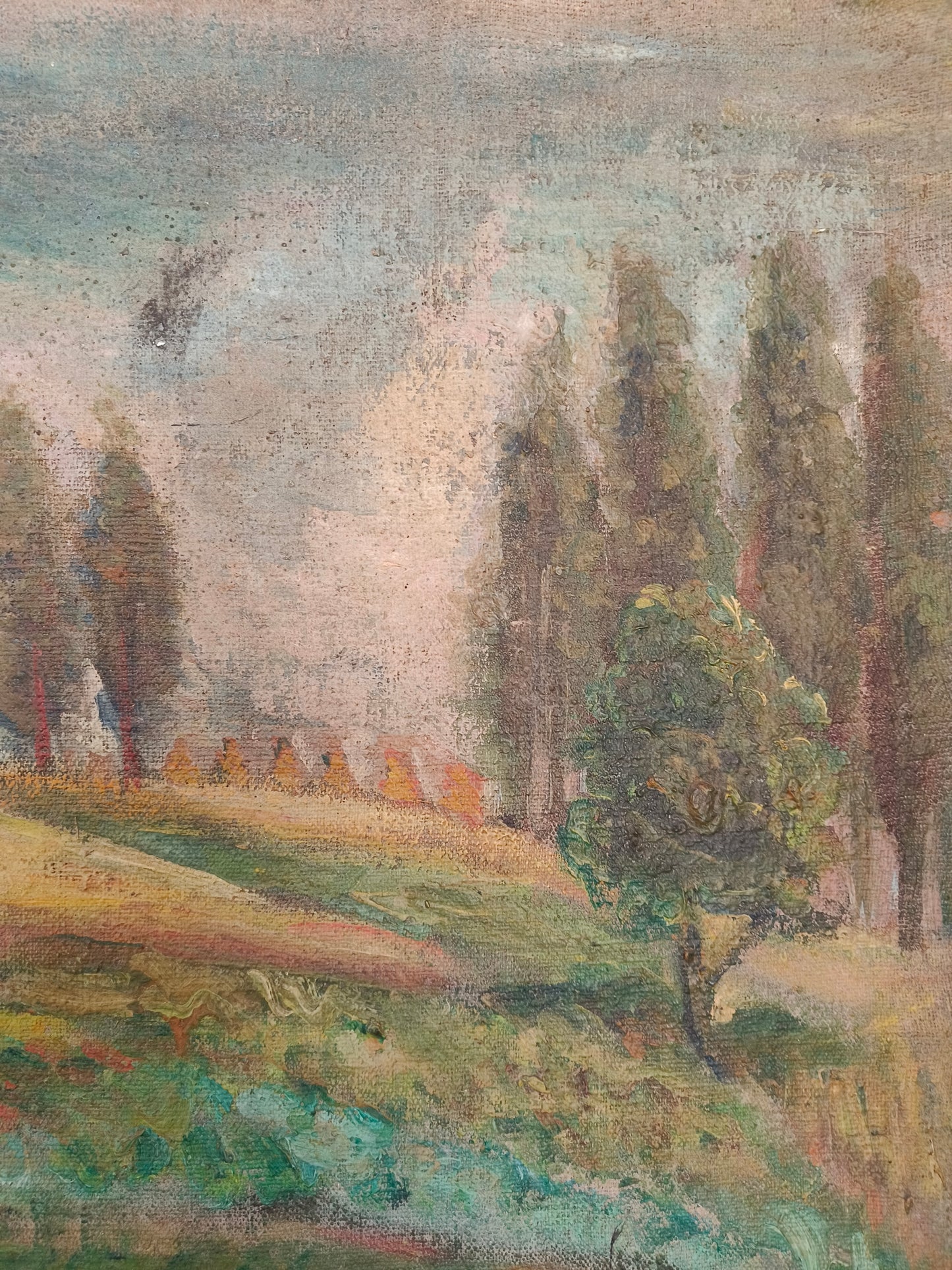 Obraz duży, pejzaż, przedwojenny, olej na płótnie