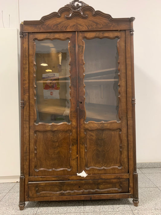 Witrynka/biblioteka  drewniana, okleina mahoniowa przedwojenna