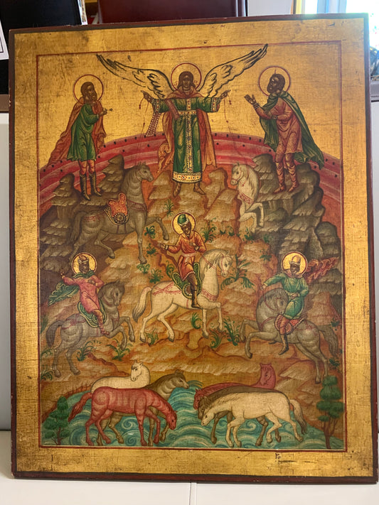 Duża ikona prawosławna "Borys i Gleb" XIX w.,