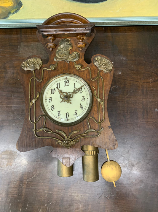 Zegar ścienny secesja z odważnikami pocz. XX w.