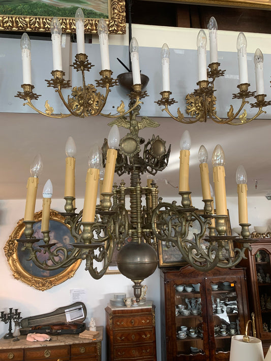 Duży żyrandol Carska Rosja z brązu, na 16 świec, XIX w.