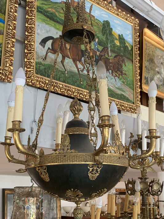 Żyrandol secesyjny, mosiądz, świece