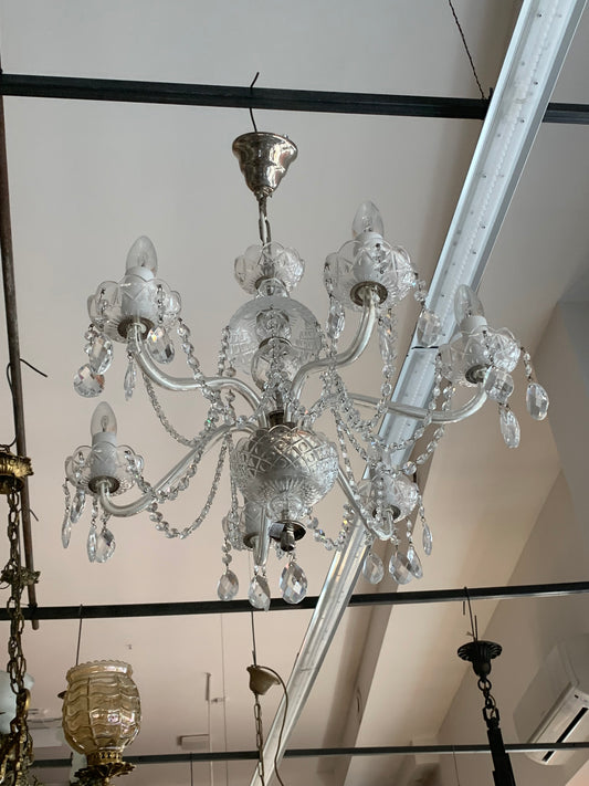 Czechosłowacki żyrandol kryształowy 6-ramienny, NOWY