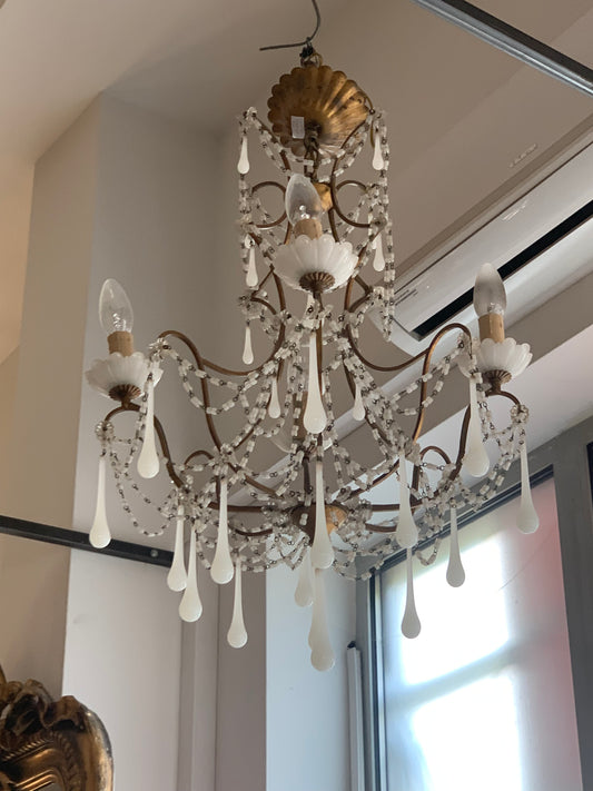 Żyrandol hiszpański z mosiądzu i szklanych łezek