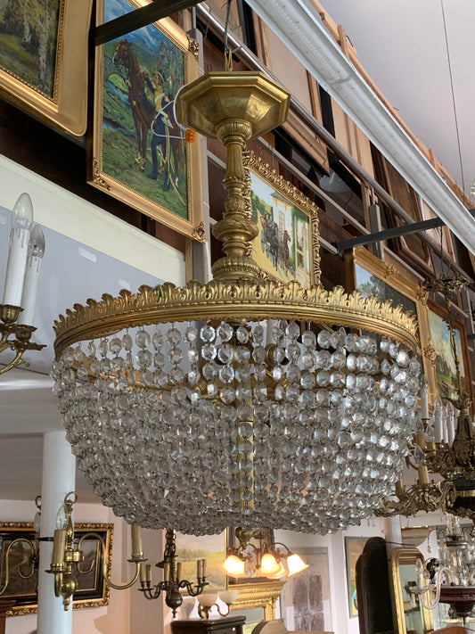 Żyrandol kryształowy półkula, mosiądz