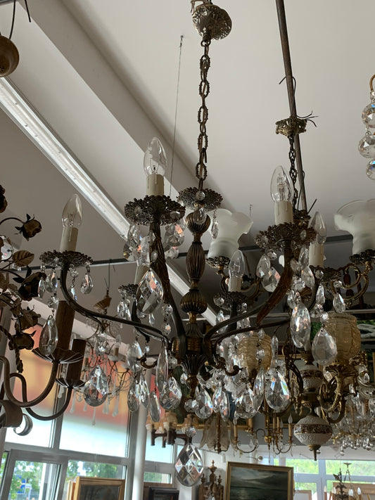 Żyrandol, mosiądz, kryształki fazowane