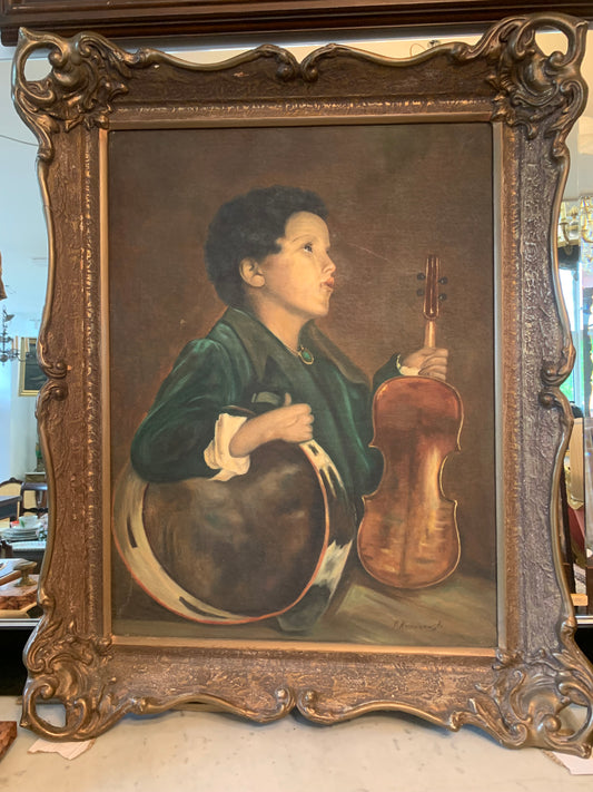 Obraz K. Kazimierski "Chłopiec ze skrzypcami i tamburynom"