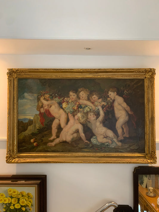 Duży obraz, kopia Rubensa "Putta z girlandami owoców"