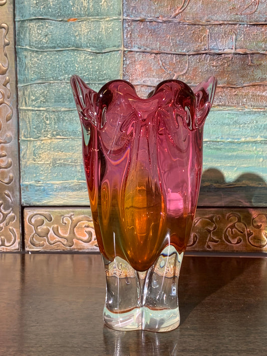 Wazon z grubego szkła dwukolorowego Hospodka, Czechosłowacja