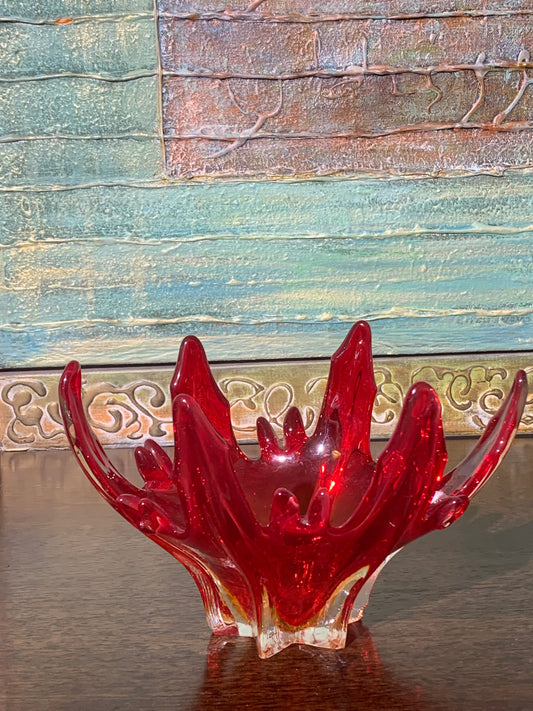 Misa, patera, grube szkło czerwone, Murano