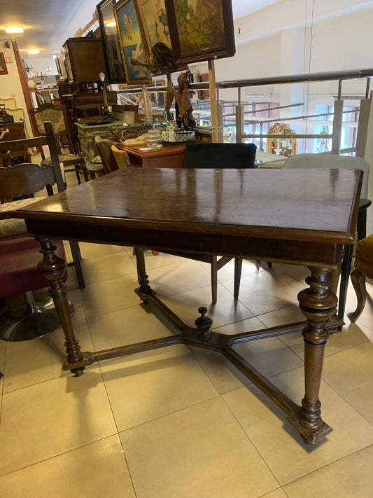 Stół krzyżak mahoniowy, prostokątny, antyk