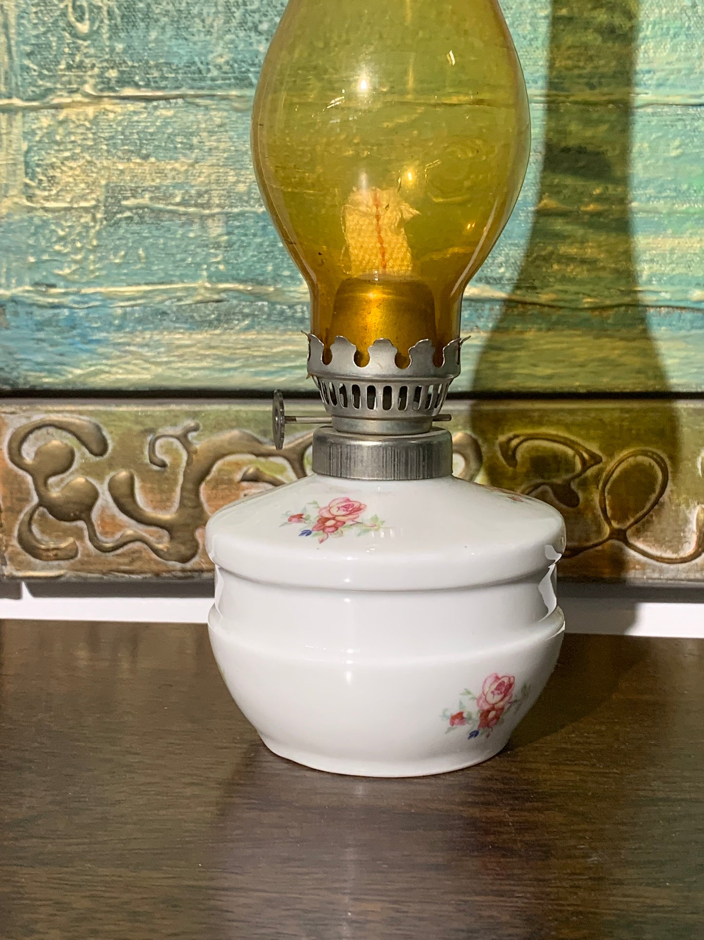 Lampa naftowa, mała, porcelanowa, zabytkowa