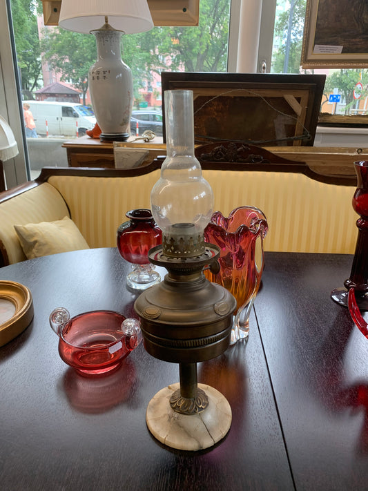 Lampa naftowa, zabytkowa, mosiężna