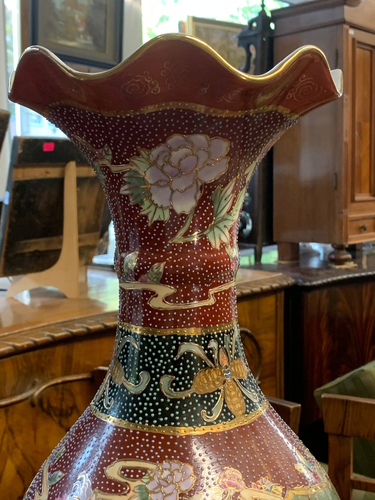 Wazon chiński, wysoki ręcznie zdobiony lata 80-e