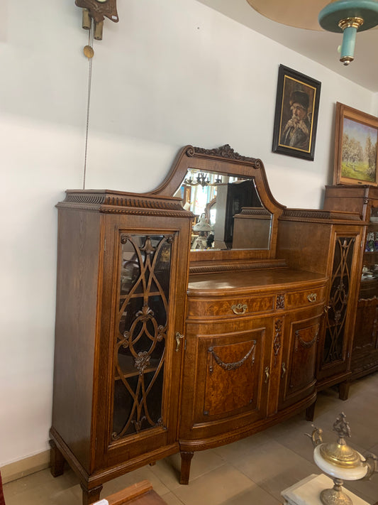 Kredens secesyjny, dębowy z lustrem