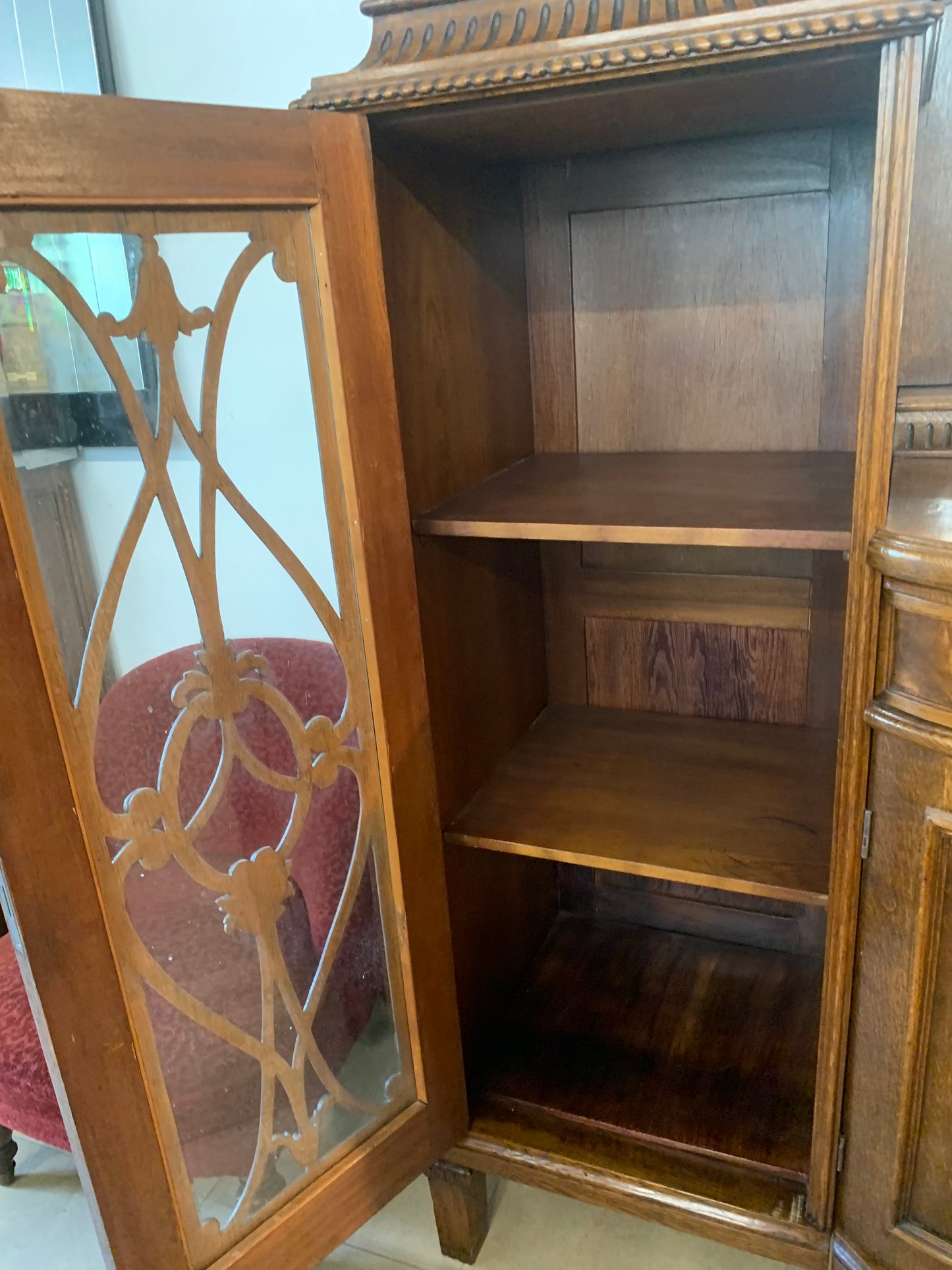 Kredens secesyjny, dębowy z lustrem