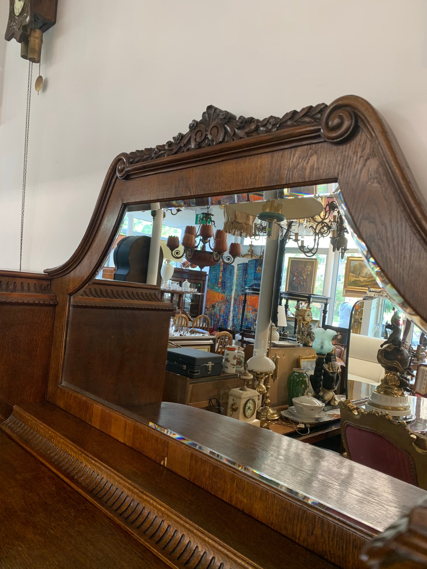 Kredens secesyjny, dębowy z lustrem