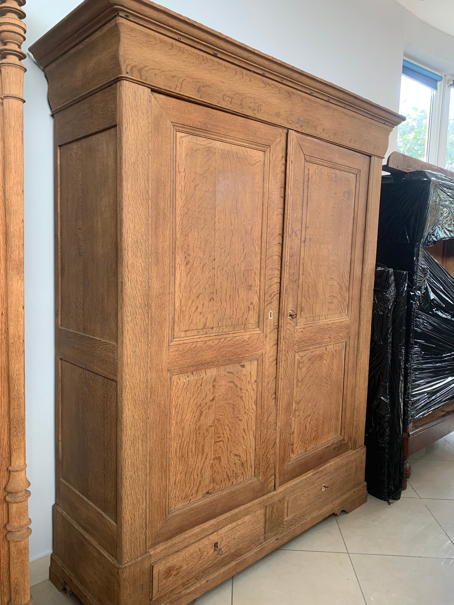 Szafa 2-drzwiowa rustykalna, dębowa z szufladami