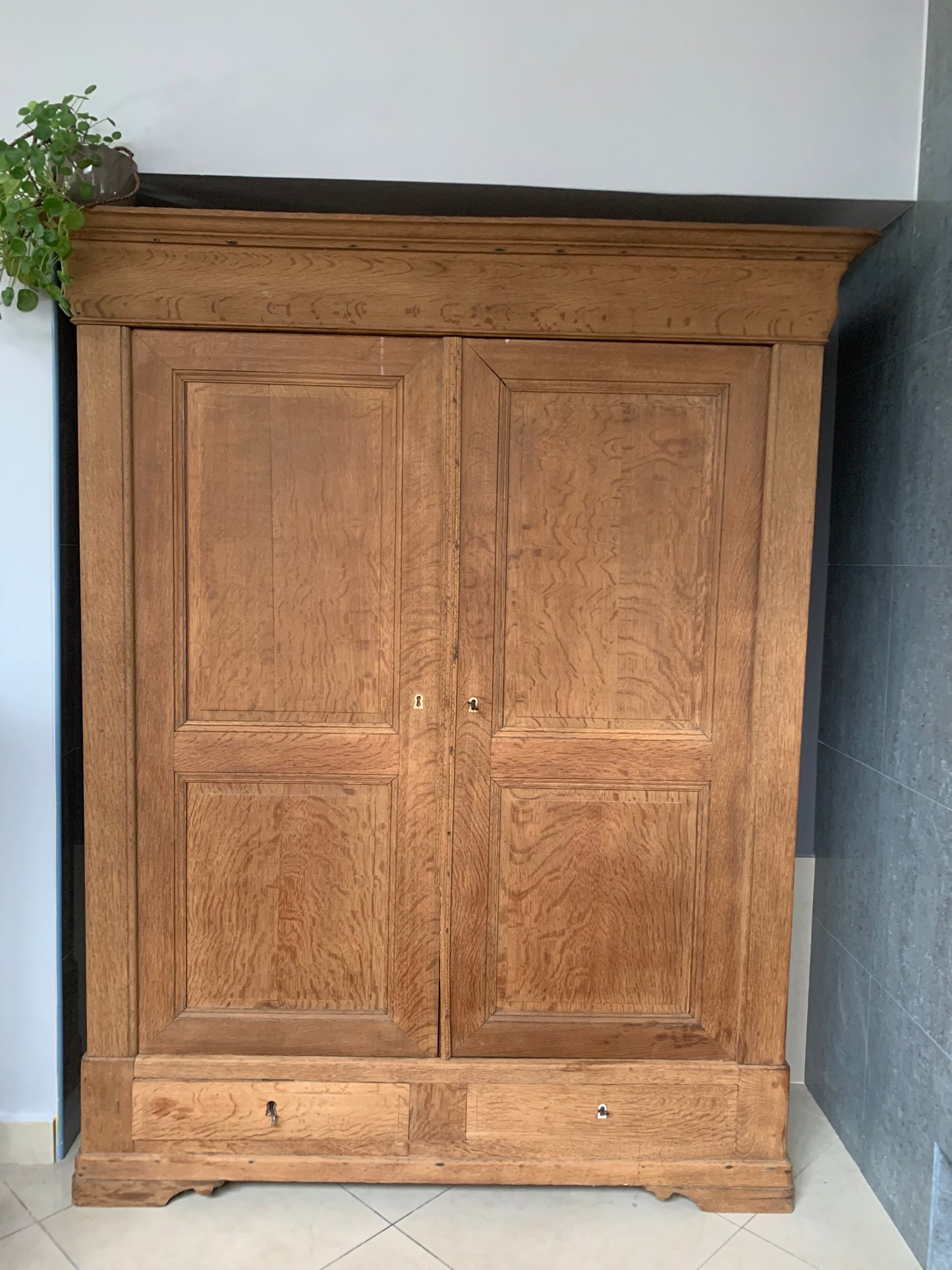 Szafa 2-drzwiowa rustykalna, dębowa z szufladami
