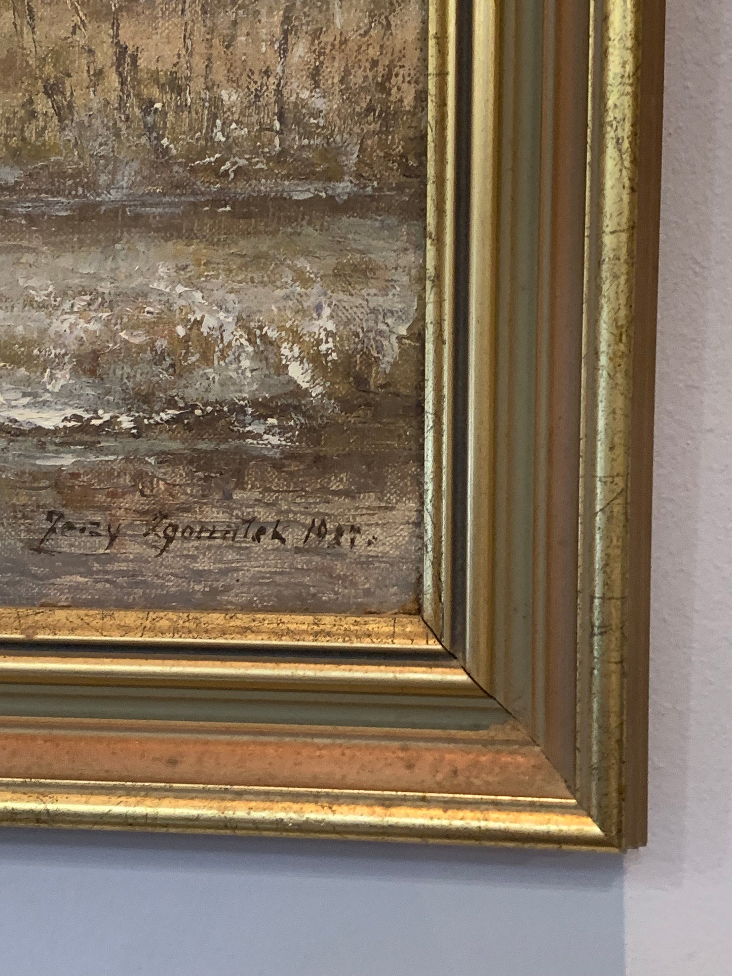 Obraz J. Zgorzałek "Zimowy poranek nad rzeką" 1987 r.