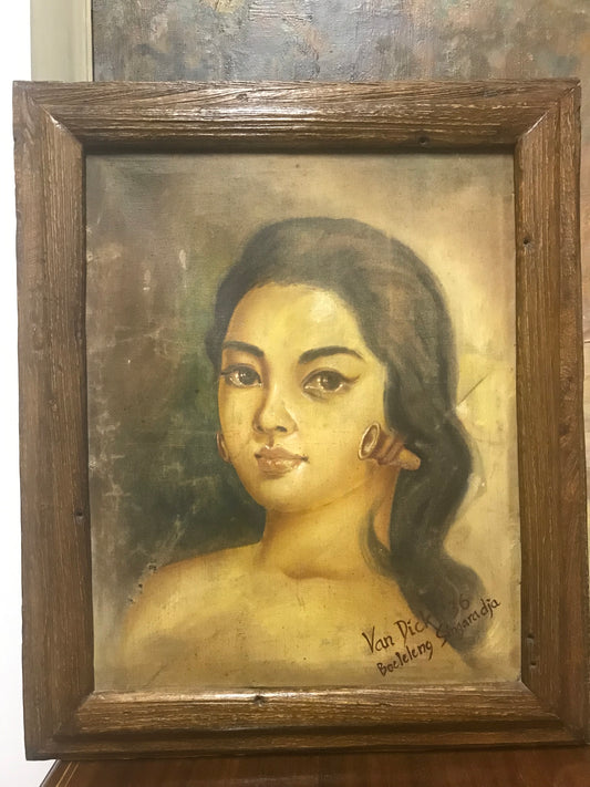 Zabytkowy obraz, portret kobiety sygnowany Van Dick z 1936 roku