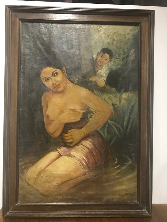 Kolonialny obraz akt, sygnowany, XIX w.