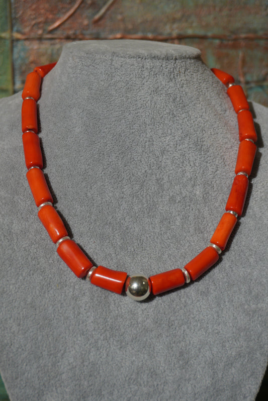 Naszyjnik koral, srebro