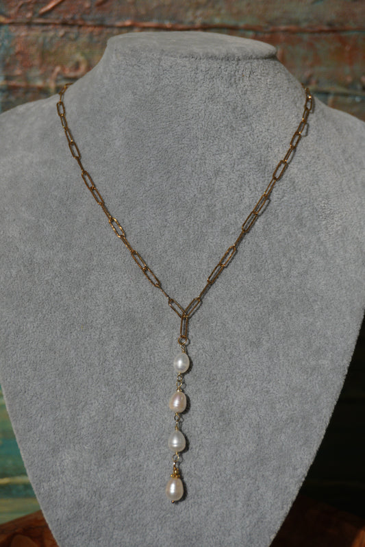 Naszyjnik, łańcuszek srebro pozłacane, perły