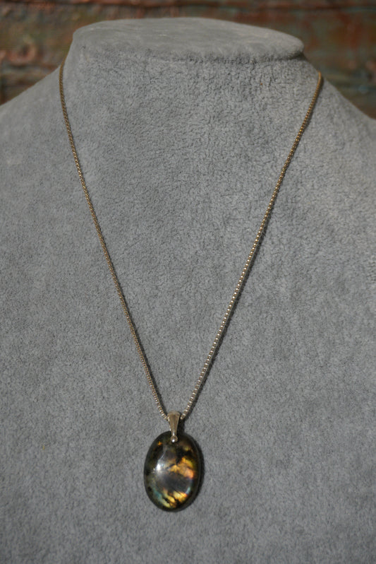 Naszyjnik, łańcuszek srebro pozłacane, wisior labradoryt