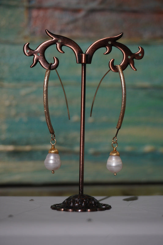 Kolczyki perła, srebro pozłacane 925