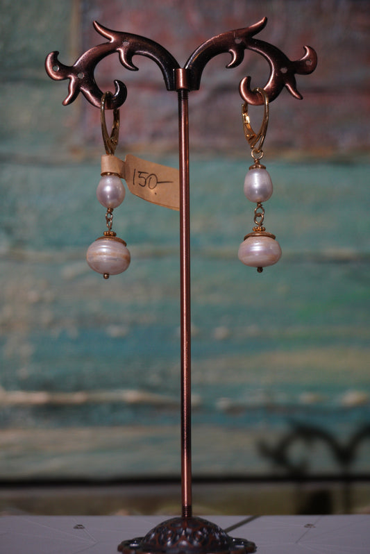 Kolczyki perła, srebro pozłacane 925