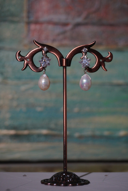 Kolczyki perła, kryształ, metal