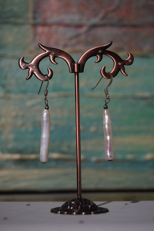 Kolczyki perła biwa, srebro pozłacane 925