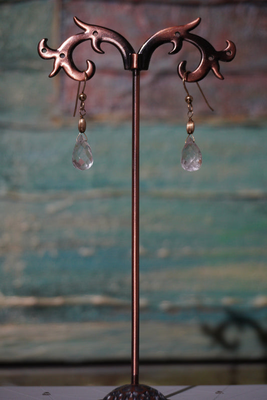 Kolczyki kryształ, srebro pozłacane 925