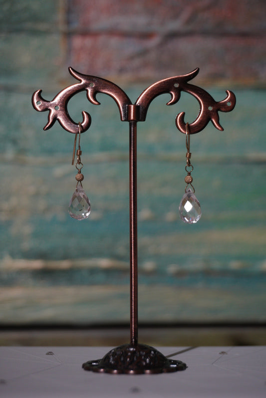 Kolczyki kryształ, srebro pozłacane 925