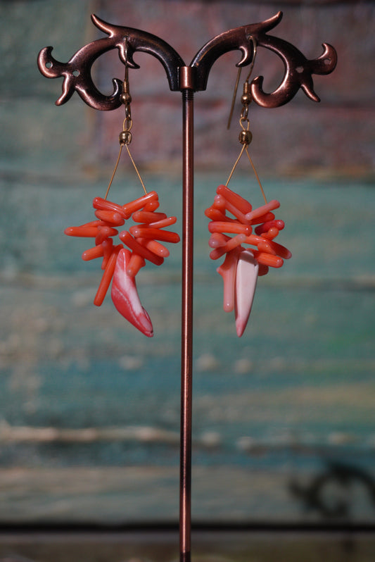 Kolczyki koral, srebro pozłacane 925