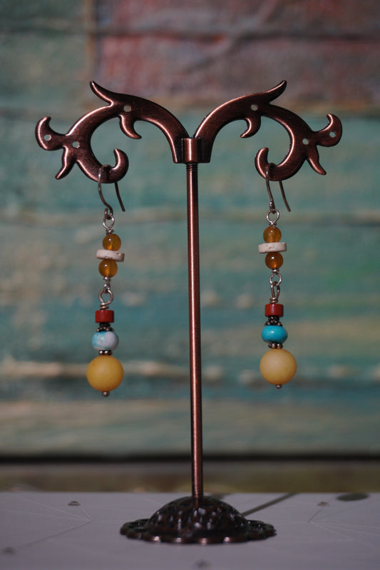 Kolczyki jaspis, bursztyn, koral, srebro 925