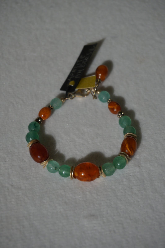 Bransoletka bursztyn, apatyt, srebro 925