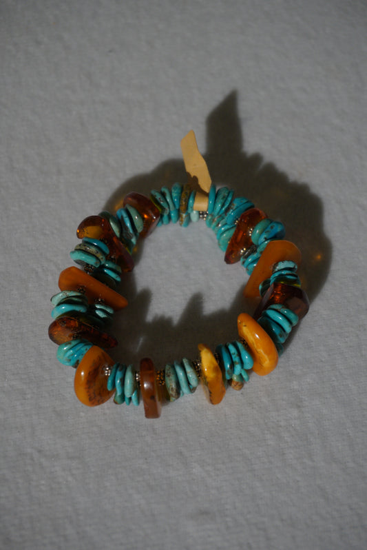 Bransoletka bursztyn, turkus, srebro 925