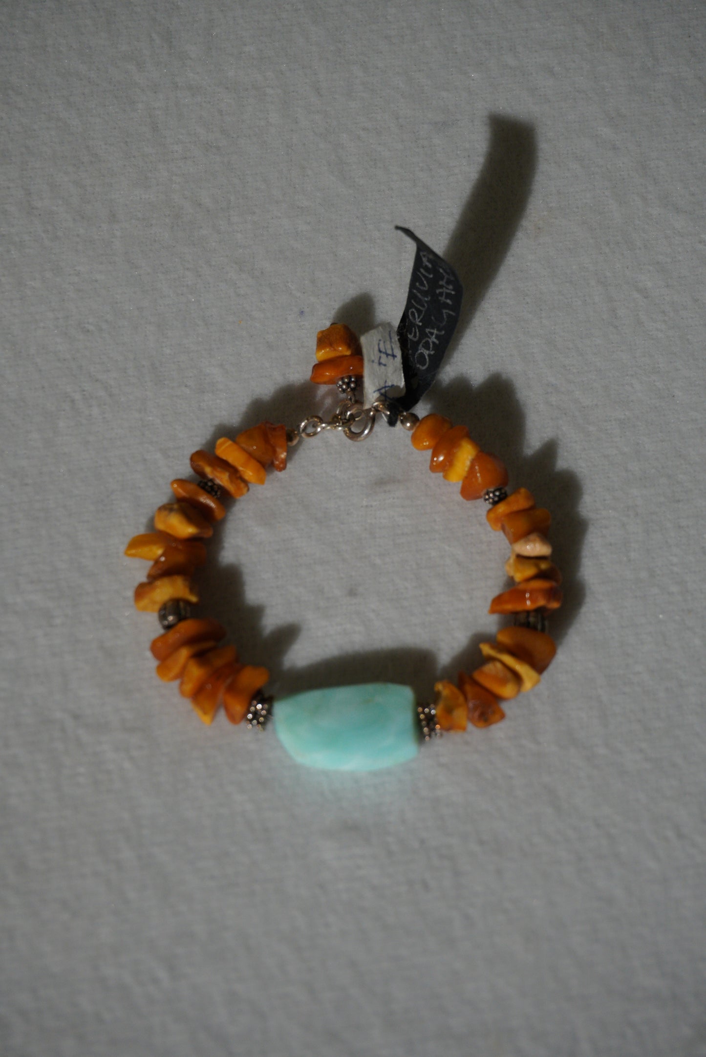 Bransoletka bursztyn, opal peruwiański, srebro 925