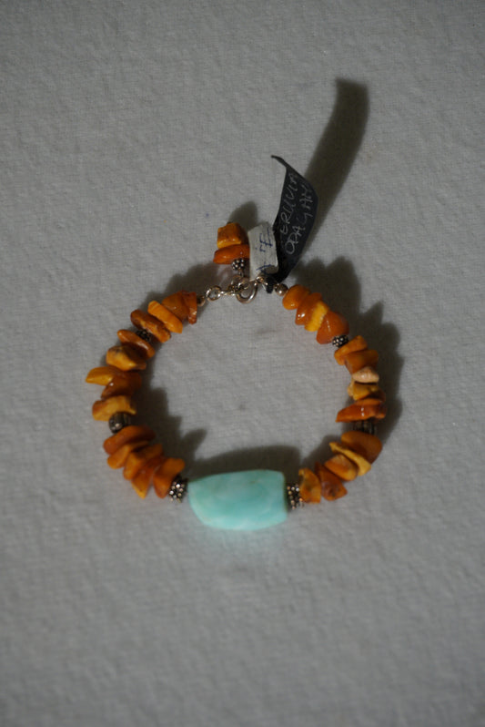 Bransoletka bursztyn, opal peruwiański, srebro 925