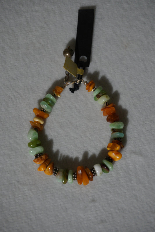 Bransoletka bursztyn, amazonit, srebro 925