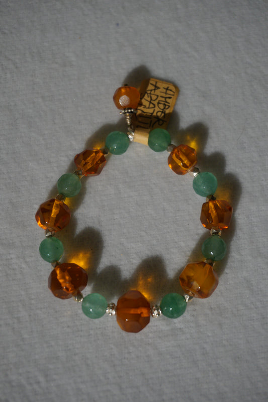 Bransoletka bursztyn, apatyt, srebro 925