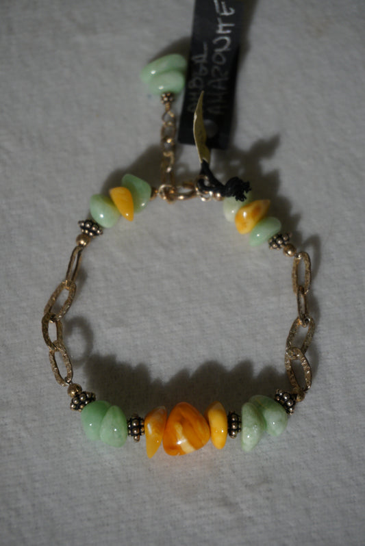 Bransoletka bursztyn, amazonit, srebro 925