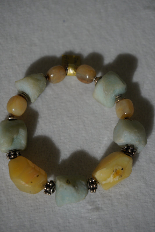 Bransoletka jadeit, amazonit, srebro 925