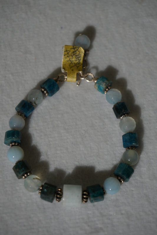 Bransoletka akwamaryn, apatyt, srebro 925